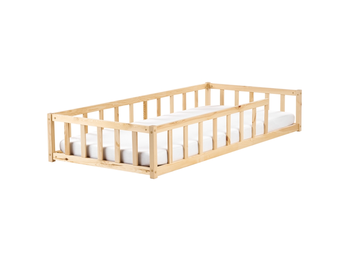 Cama Infantil De Chão Em Pinho Beliani Meymac De Madeira De Pinho Castanho Claro 90x200