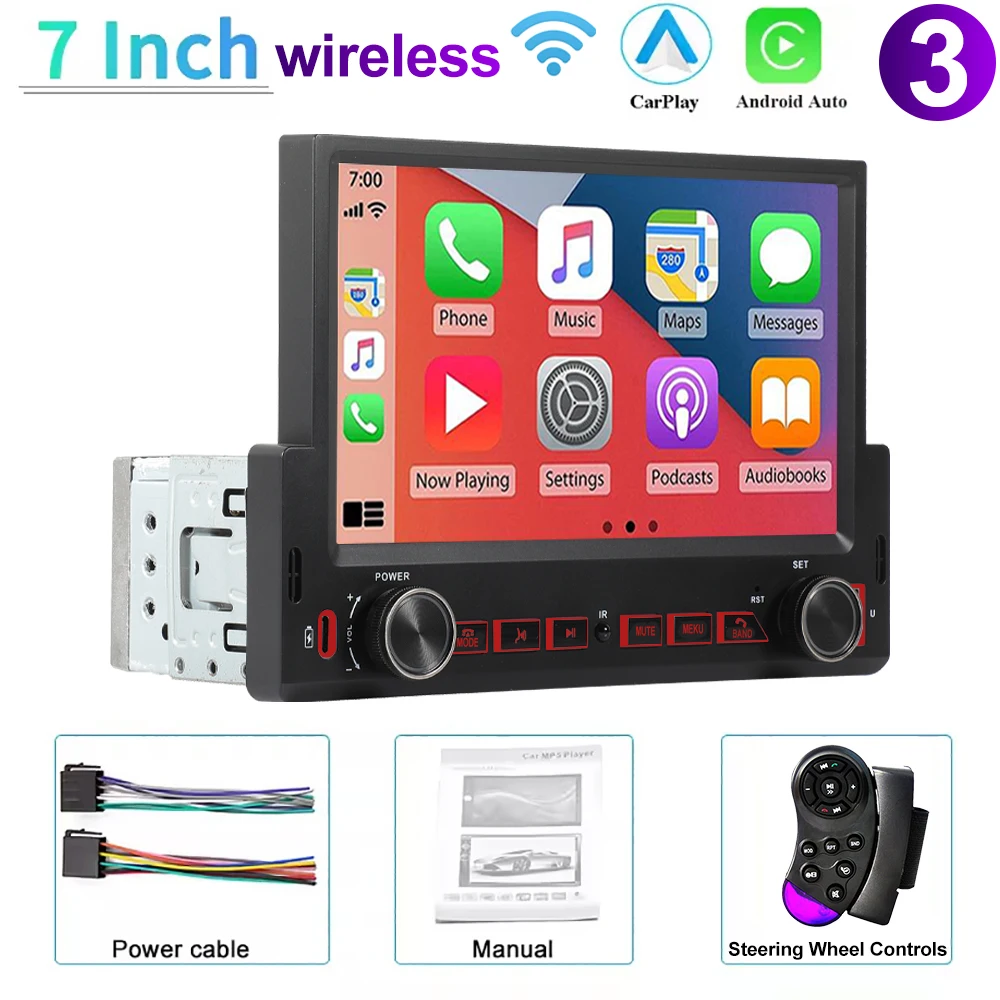 Sistema Multimídia Automotivo Single Din De 7 Polegadas (sem Fio), Carplay, Android, Bluetooth, Mp5