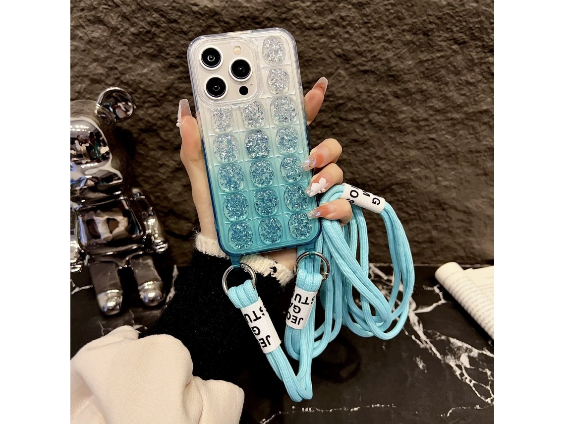 Correia Casa Para Iphone 15 Pro Pele Sintética Azul