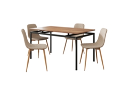 Jogo De Jantar Mesa Hemnes Com 4 Cadeiras Têxtil Aço Marrom Claro [EN.CASA]