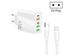 Carregador 65w Dual Pd Tipo C + 3 Usb multiporta com 3a Tipo C para Cabo de Dados Tipo C, plugue UE branco XIAOMOYU