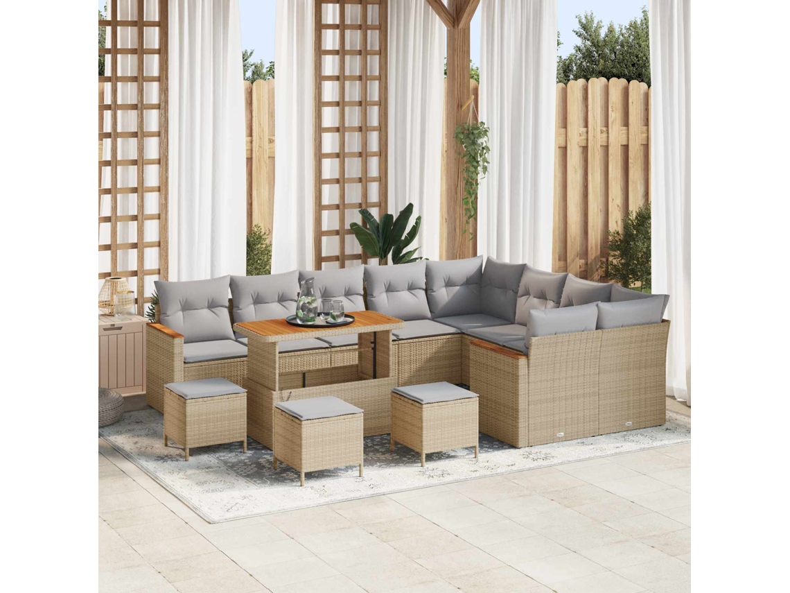 Vidaxl Conjunto De Sofá De Jardim 13 Unid. Bege Vime Pe