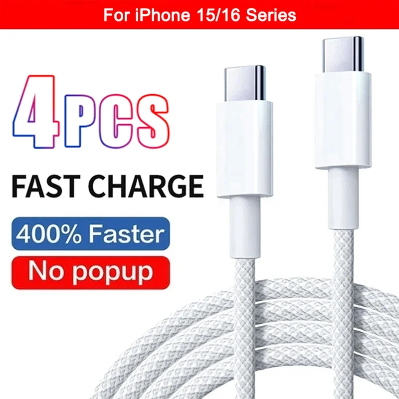 Cabo Usb Tipo C Trançado De 60 W Para Carregamento Rápido (conjunto De 4 Conectores De 1 Metro).