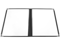 Porta-menus para restaurantes Garneck em PVC transparente, dupla face com 4 páginas e 8 lados, camada resistente para menus.