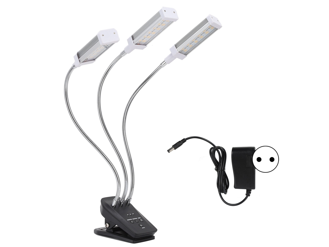 Luz de crescimento LED 3 cabeças ajustável 360° 72W para plantas, jardim interior