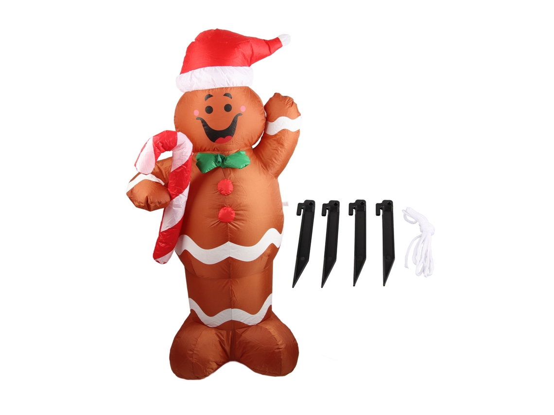 Papai Noel Inflável de Natal, Boneco de Gengibre e Neve, 150cm, com LED