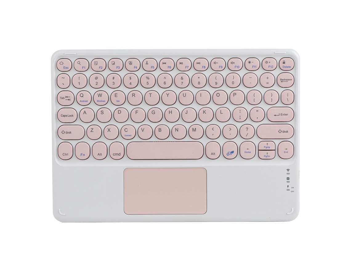 Teclado Bluetooth com painel táctil, ergonômico, conexão estável, rosa, 10 polegadas