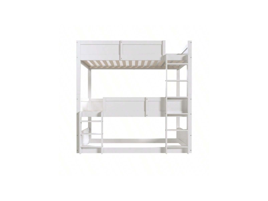 Cama De Beliche 90x200 Cm Em Madeira Maciça, Design Alto Com Grade Segura, Ideal Para Quartos Infantis, Cor Branca