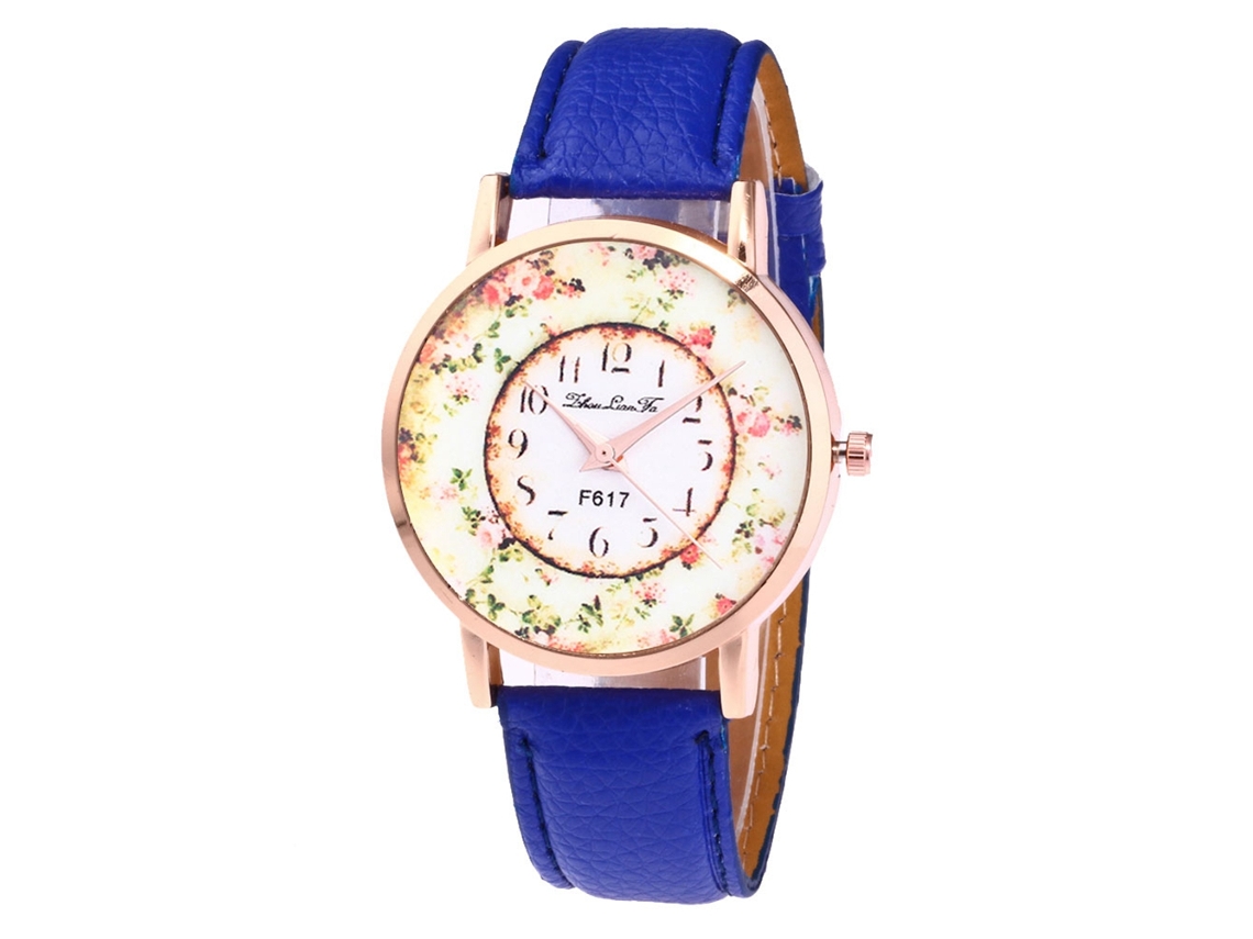 Reloj De Cuarzo Con Correa De Cuero Pu Fashon Dial Redondo Mujer Azul Real