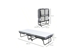 Cama De Visitas Desmontável Com Rodas, Aço Espuma, Branco Preto, 200x75x42,5cm