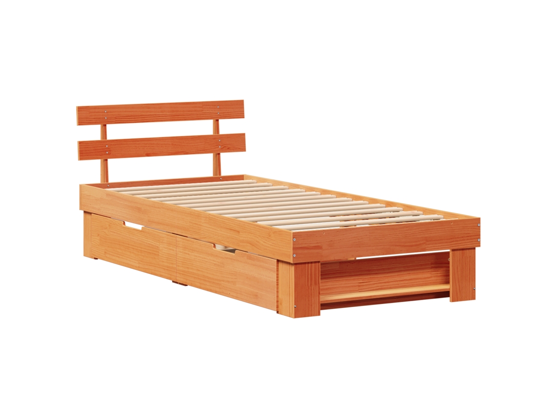 Conjunto 1 Cama De Madeira Vidaxl Castanho Madeira De Pinho Maciça (100 X 200 Cm)