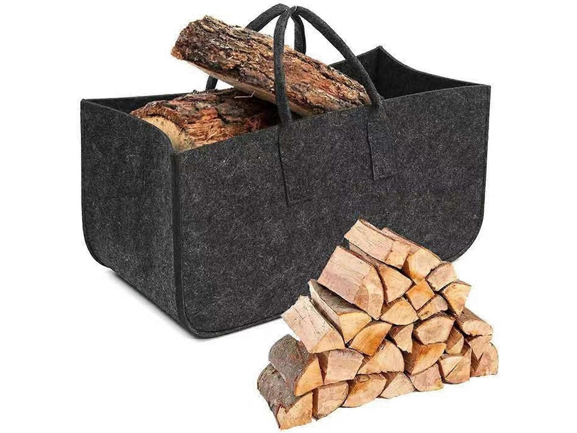 Rebe bolsa de Fieltro Plegable para Leña Con Asas, Canasta Portátil Resistente Multiuso 50x25x25 Cm Negro