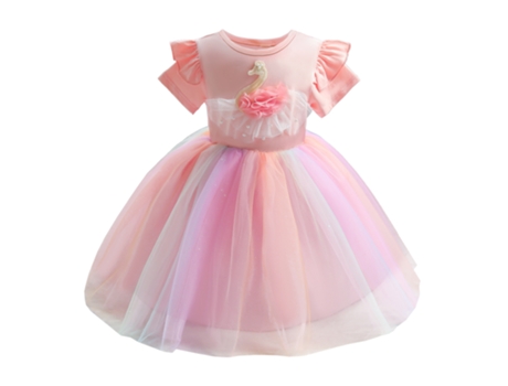 Vestido NNJXD Princesa Arcoíris Puro para Menina (120 cm - Rosa)