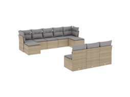 Conjunto de 10 sofás para jardim com almofadões Vime Pe Bege MAISON EXCLUSIVE