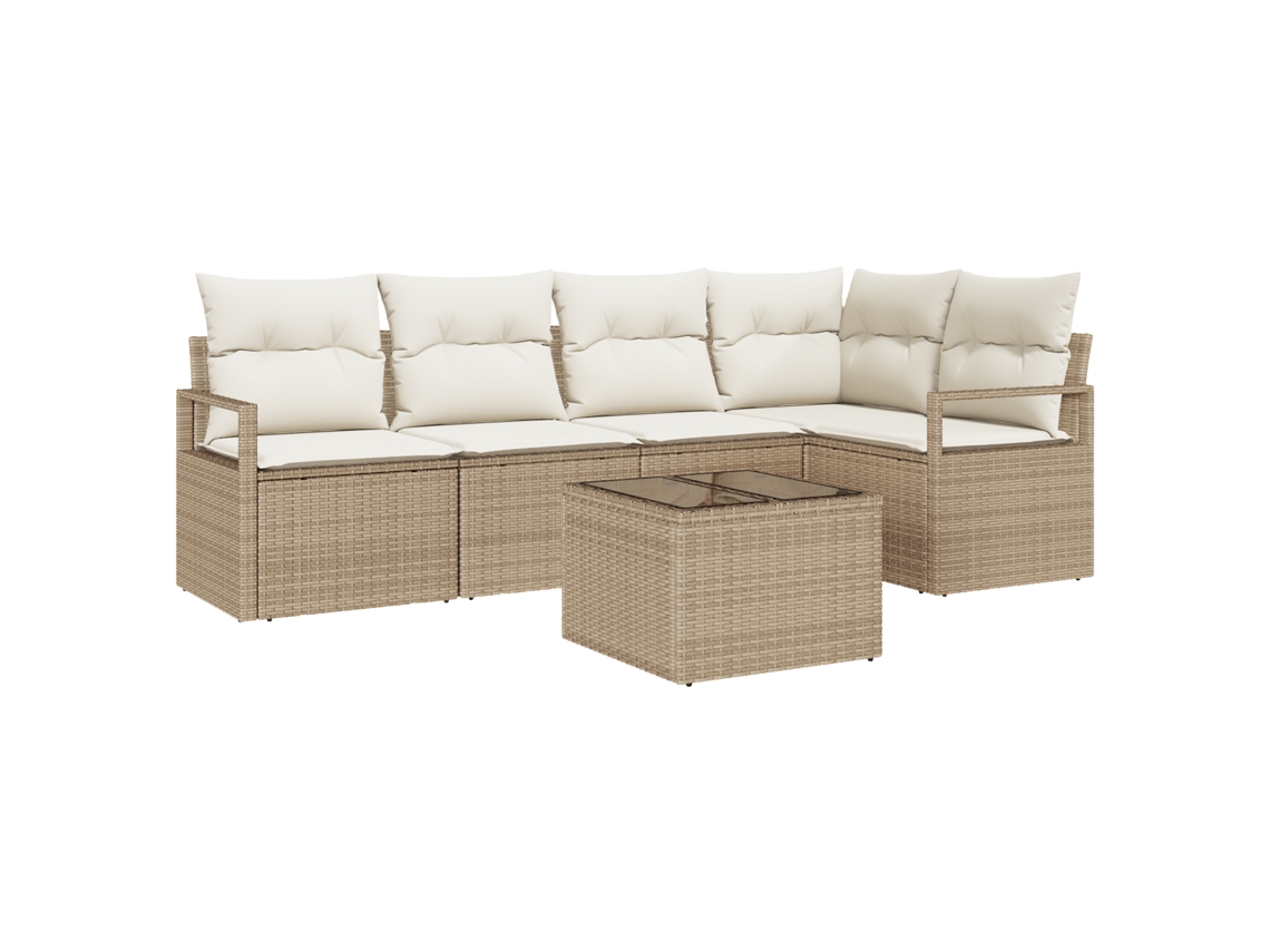Conjunto 6 Conjunto De Móveis De Jardim Vidaxl Bege Vime Pe (232 X 122 X 85 Cm)