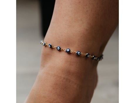 Pulseira de Tornozelo THE COLOURFUL AURA Golden Blue Evil Eye Protection Charm Adjustable Turkish Beaded Payal