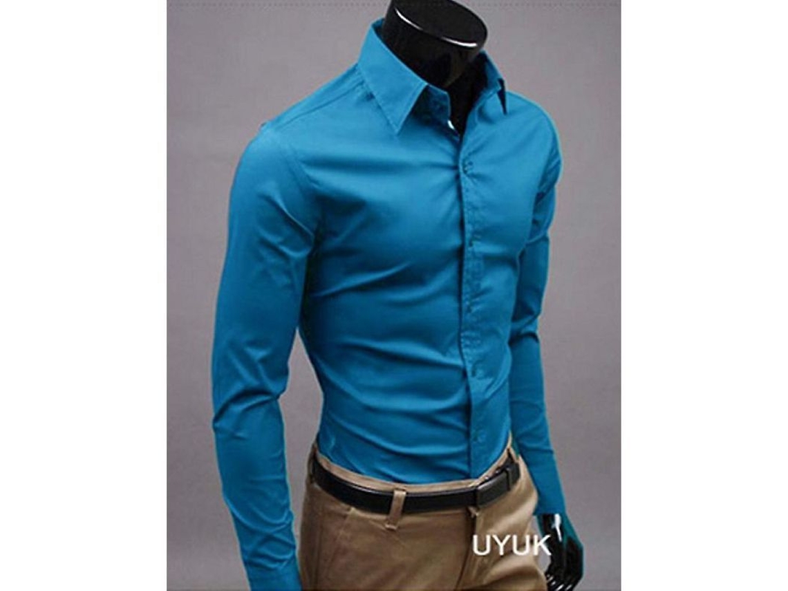 2026 camisetas de Luxo para Homem Casual com Gola Formal Slim Fit Manga Longa Verão Outono Algodão 2xl Azul Elegante