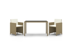 Maison Exclusive - 3 Pcs Conjunto Jantar P/ Jardim C/ Almofadões Vime Pe Bege