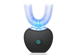 Escova De Dentes Elétrica U-shape Preta, Limpeza 360° Com Luz Azul, Silicone Macio, Recarregável, Compatível Com Adultos E Crianças