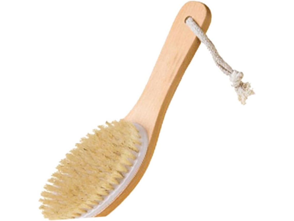 Escova De Banho Madeira Fomiyes Com Cabo Angulado, Cerdas Naturais Para Esfoliação E Massagem Corporal, Suaviza A Pele E