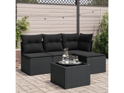 Vidaxl 5 Pcs Conjunto Sofás De Jardim Com Almofadões Vime Pe Preto