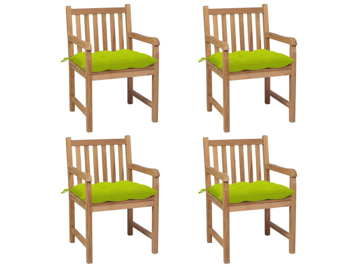 Cadeiras Jardim C/ Almofadões Verde Brilhante 4 Pcs Teca Maciça Dkd Home Decor