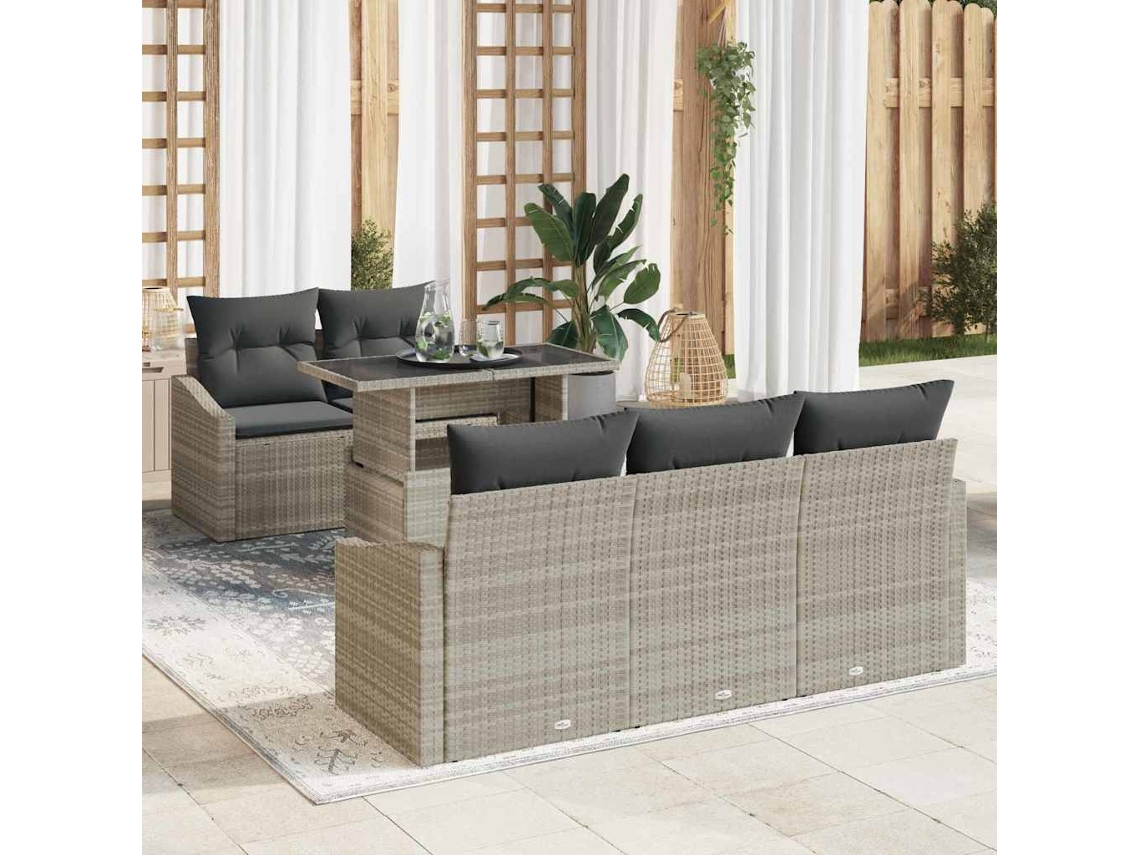 Vidaxl Conjunto De Sofá De Jardim 6 Unid. Cinzento-claro Vime Pe