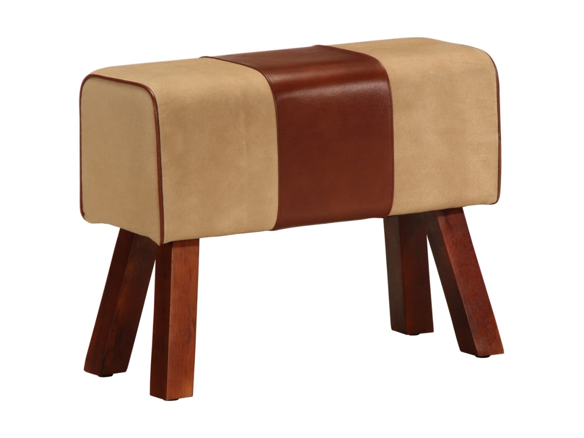 Vidaxl Boque De Ginásio 58 Cm Couro Genuíno Castanho/mangueira Maciça
