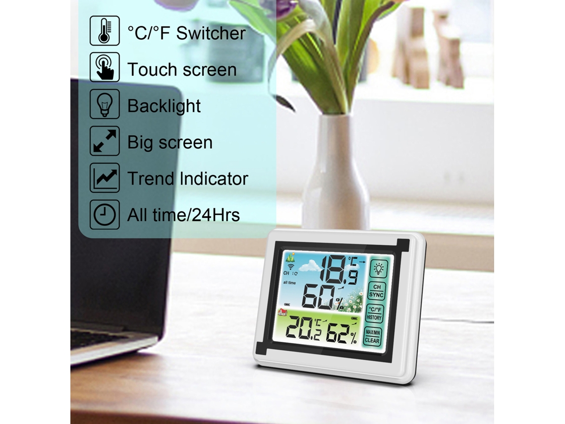 Termohigrômetro Sem Fio Interior Exterior Com Monitor De Temperatura E Umidade E Relógio Meteorológico Digital