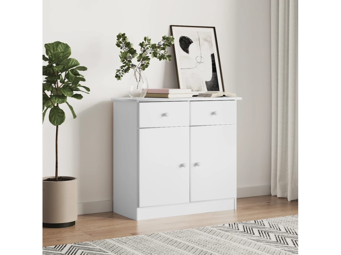 Aparador Alto 77x35x73 cm Madera Maciza de Pino Blanco