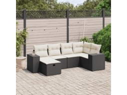 Vidaxl 6 Pcs Conjunto Sofás De Jardim C/ Almofadões Vime Pe Preto