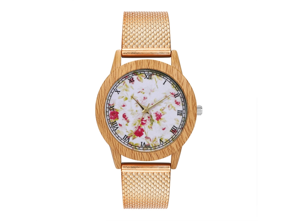 Relógio de quartzo com pulseira de silicone em malha, moderno e elegante, para meninos e meninas, cor ouro rosa.