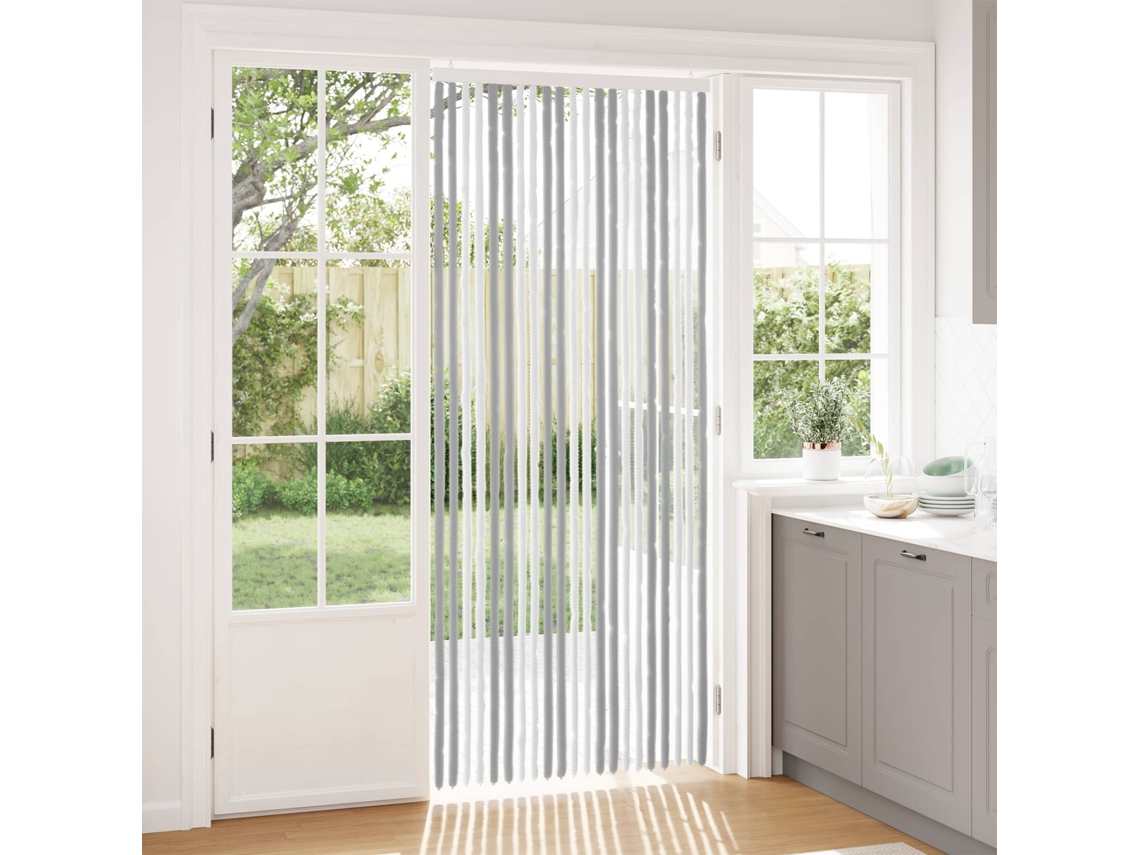 Vidaxl Cortina De Insetos Chenille Cinza E Branco 90 X 220 Cm 100% Pp