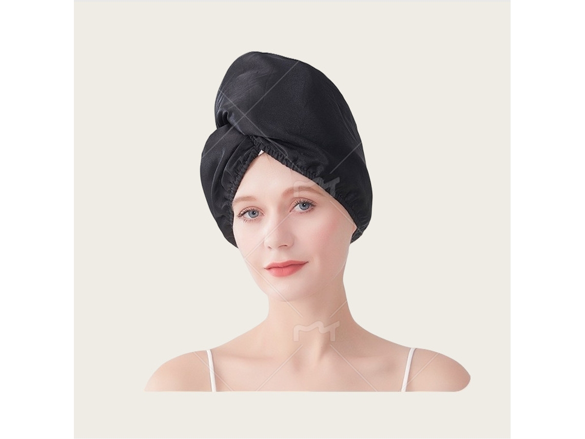 Touca De Cetim Para Secar O Cabelo Com Aba Larga Preta