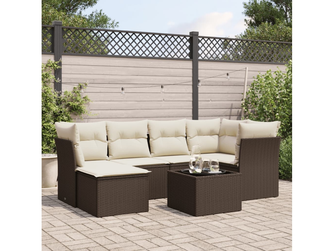 Vidaxl 7 Pcs Conjunto de Sofás Jardim C/ Almofadões Vime Pe Castanho
