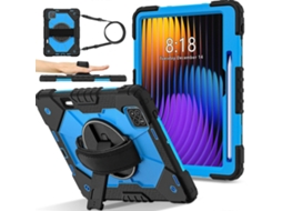 Capa de silicone Hengrongshen para Xiaomi Pad 7 Pro com suporte para PC e alça prática, preta/azul