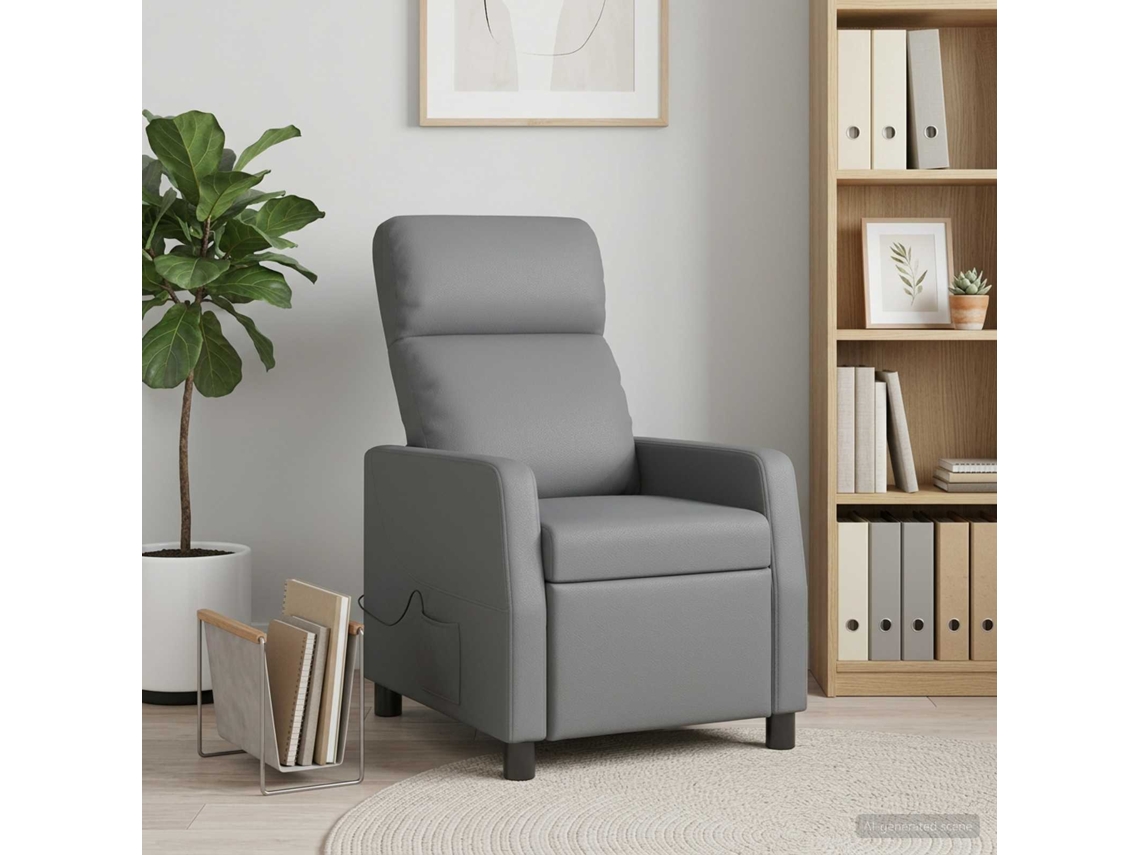 Vidaxl Recliner De Massagem Cinzento Couro Sintético