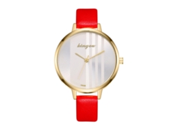 Relógio de Pulso Feminino Simples Elegante de Quartzo com Pulseira de Couro Pu Vermelho