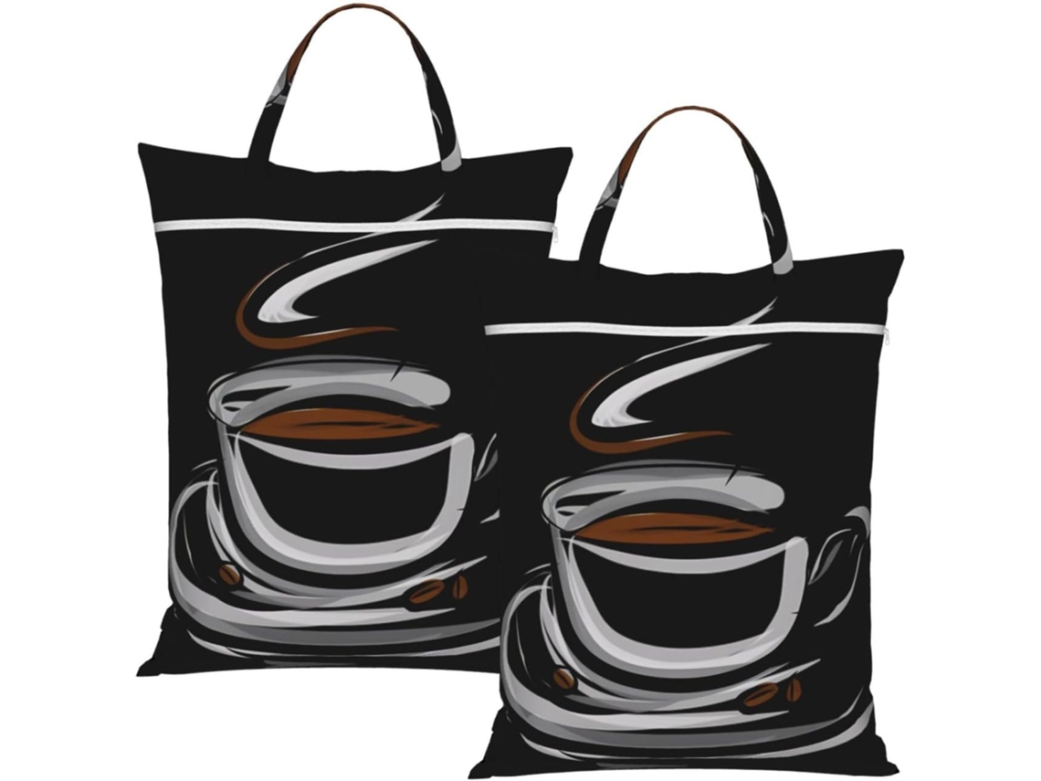 Saco De Roupa Suja Para Viagem, Estampado Com Xícara E Grãos De Café.