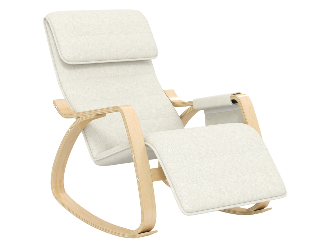 Poltrona Enfermagem Balanço com Apoio Pés e Encosto Cabeça, Branco Creme