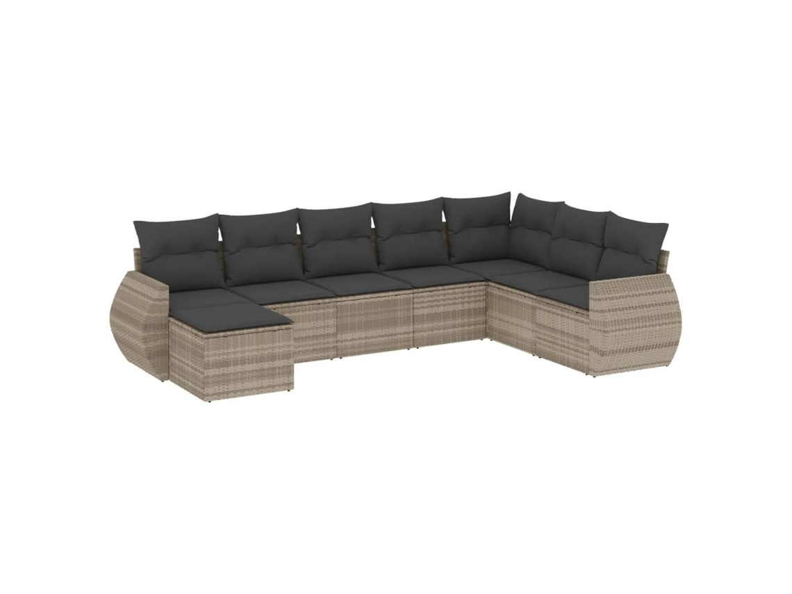 Conjunto de 8 Sofás de Jardim com Almofadões Vime Pe Cinzento Claro MAISON EXCLUSIVE (8 pcs)