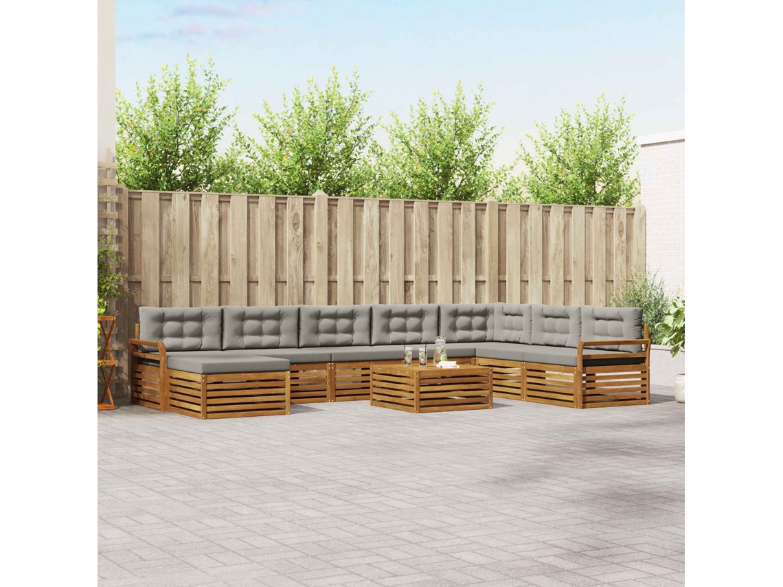 Vidaxl Conjunto De Sofás Para Exterior 9 Unid. Cinza Natural E Claro