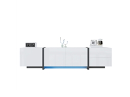 Móvel Tv Branco Brilhante Baixo Portas Gavetas Design Moderno VELTRIX