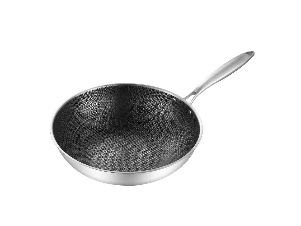 KOFIHETY Frigideira Wok De Aço Inoxidável Com Tampa, Dupla Face, Favo De Mel, 3 Camadas, Frigideira Antiaderente Para Cozinhar, Compatível Com Fogões Elétricos