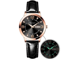 Lurelia Relógio Feminino, Data/calendário, Luminoso, Detalhes Com Strass, Couro, Abs, Resistente À Água, Azul, Dourado