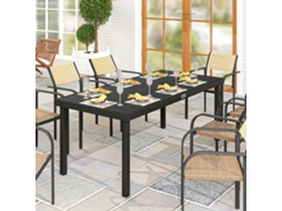 Mesa Para Varanda E Terraço Em Alumínio Preto, Tampo Ripado 190x90x74 Cm, Ideal Para Jantar Ao Ar Livre