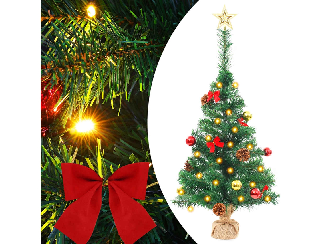 Vidaxl Árvore De Natal Artificial Pré-iluminada + Enfeites 64 Cm Verde