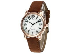 Relógio de Pulso Feminino de Quartzo com Pulseira de Couro Pu Estilo Moderno Café