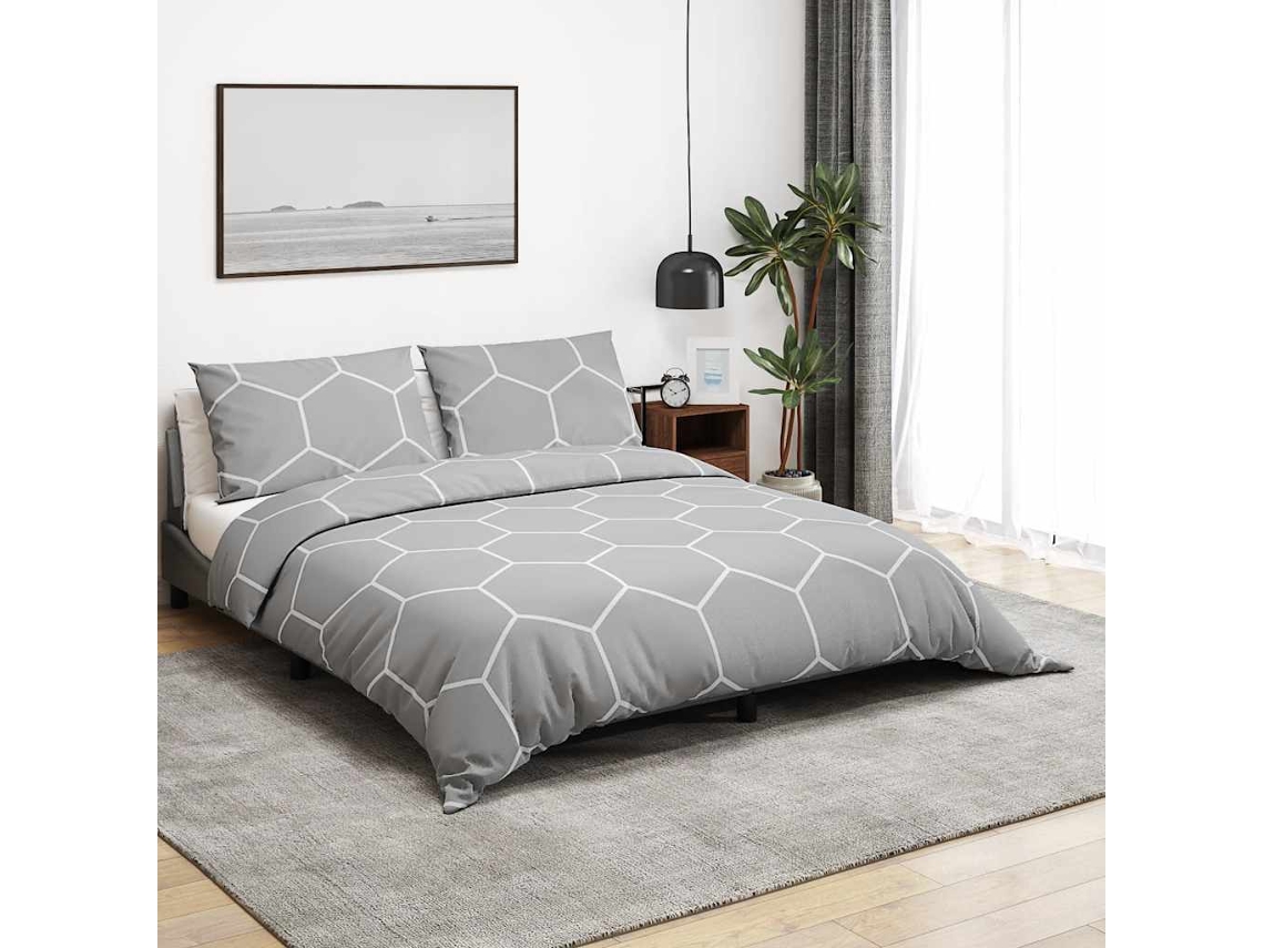 Vidaxl Conjunto De Capa De Edredão 225x220 Cm Algodão Cinza
