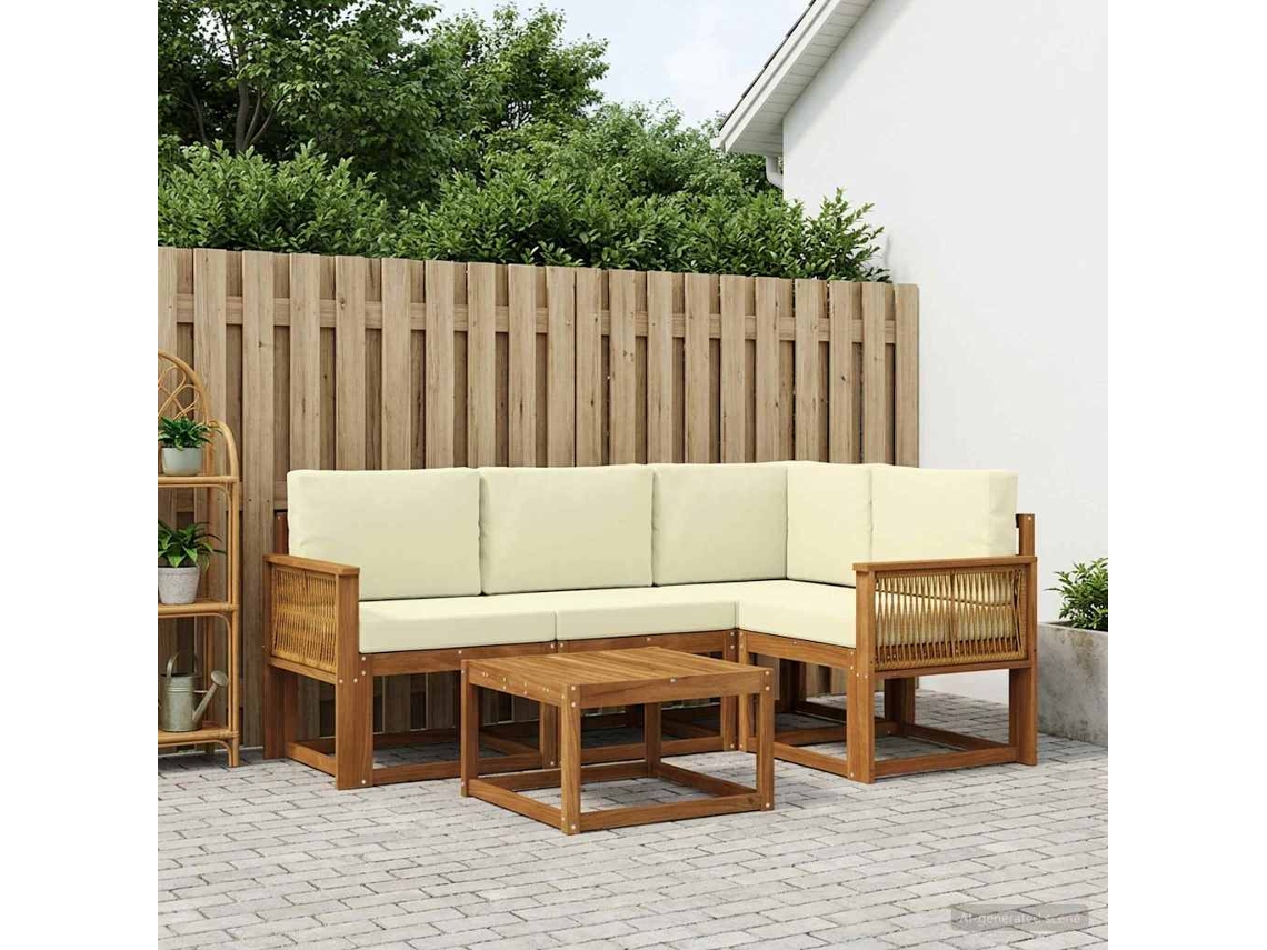 Vidaxl Conjunto De Sofás Para Exterior 5 Unid. Natural E Creme